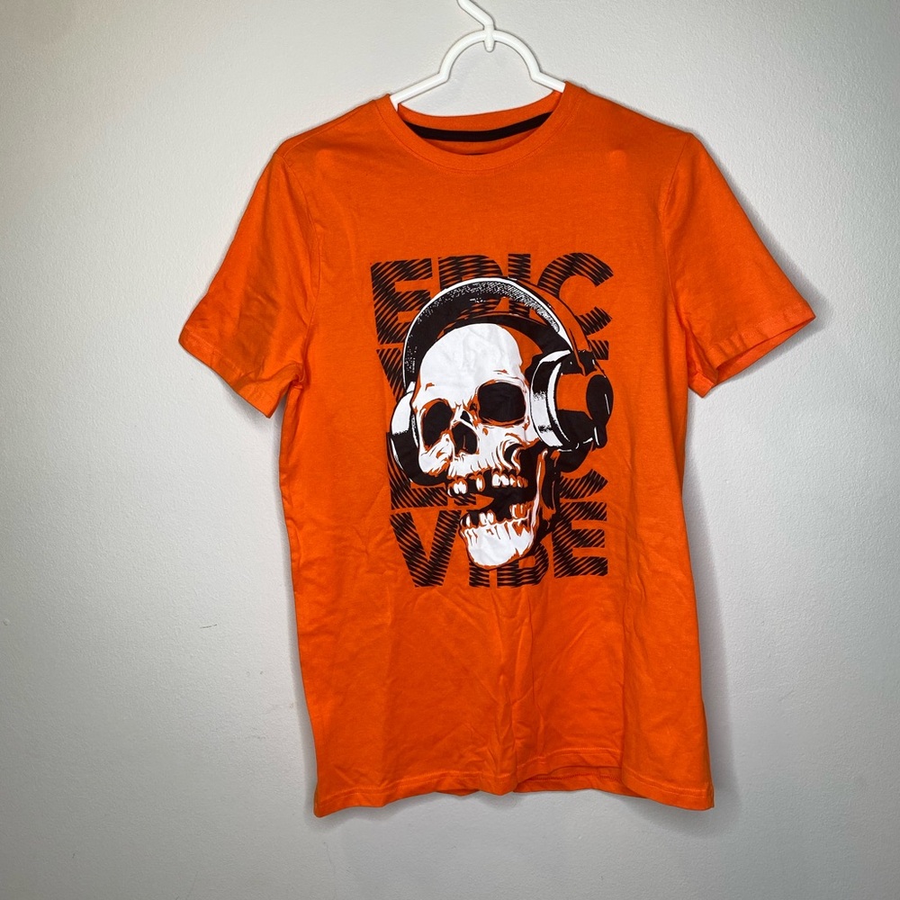 F&F wear+share skull print epic vibes mens orange T-shirt tee shirt sleeves